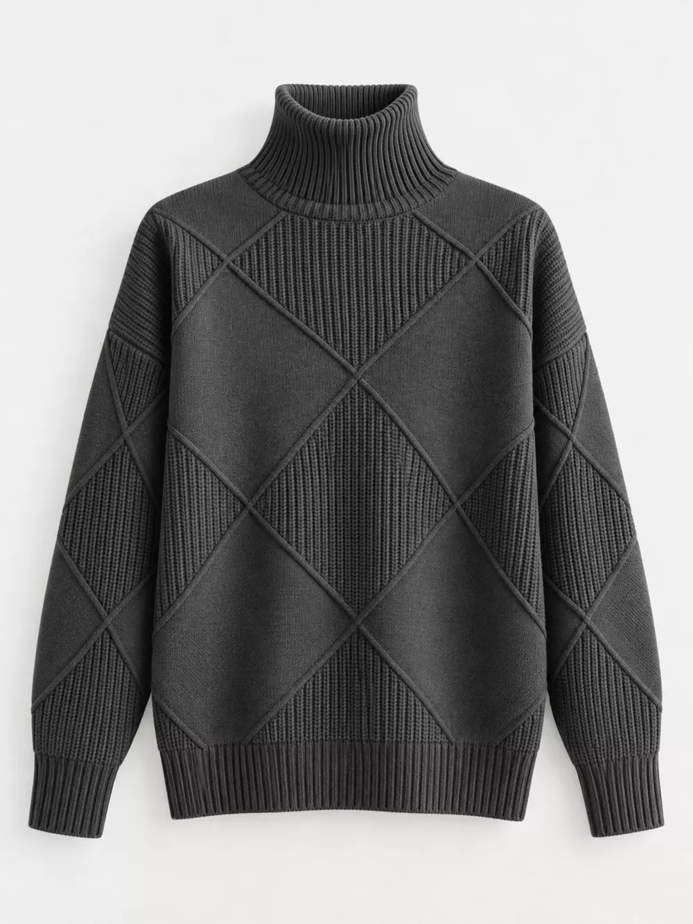 Full Size Diamond Pattern Turtleneck Sweater Plus Size, image 87