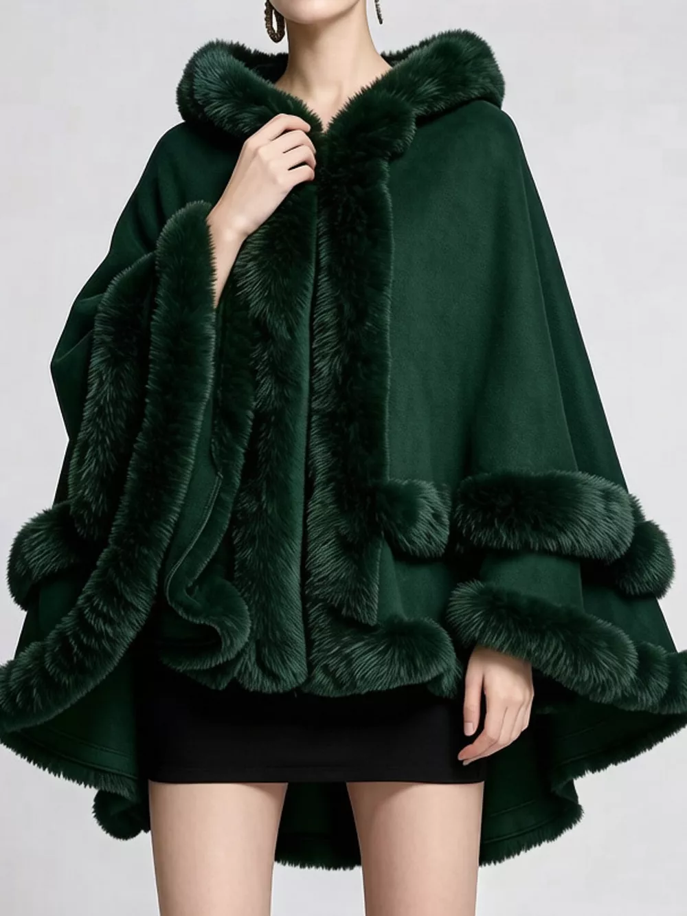 Faux Fur Trimmed Hooded Cape, image 39