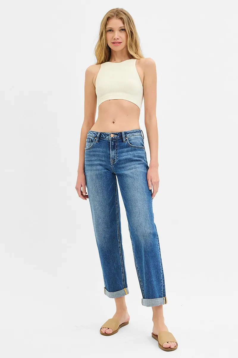 Full Size Mid Rise Boyfriend Roll Up Jeans Plus Size, image 5