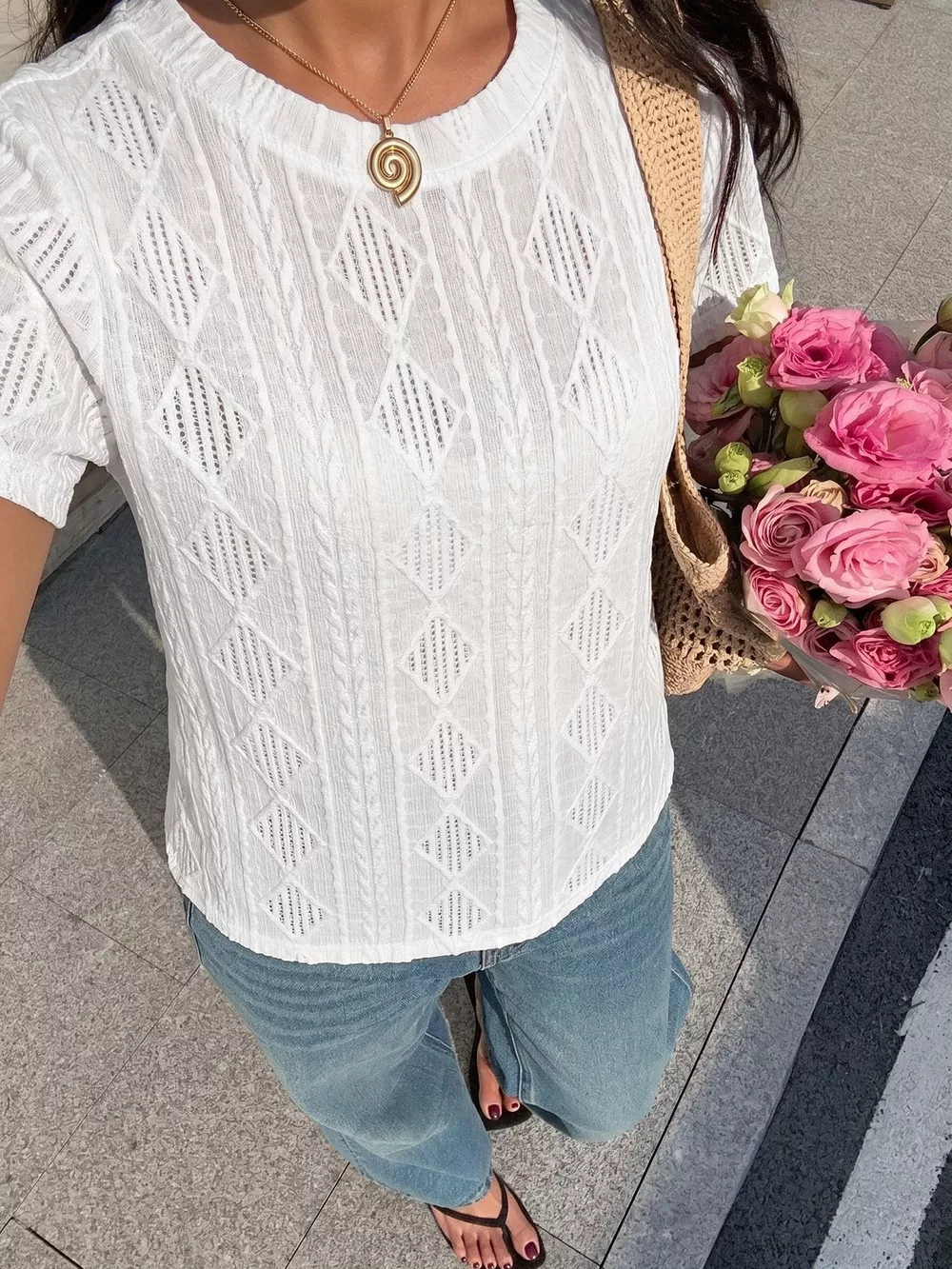 Textured Bow Back Knit T-Shirt, image 3