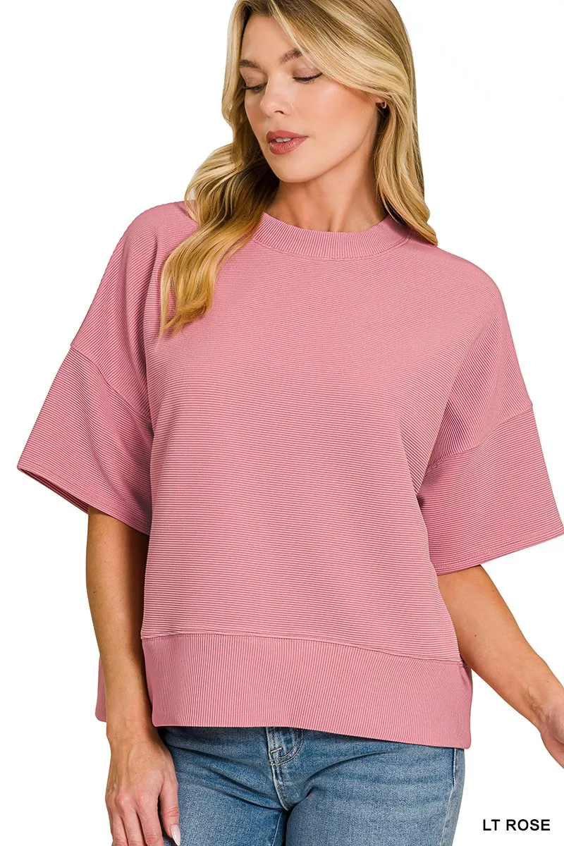 Ribbed Round Neck Waist Banded T-Shirt