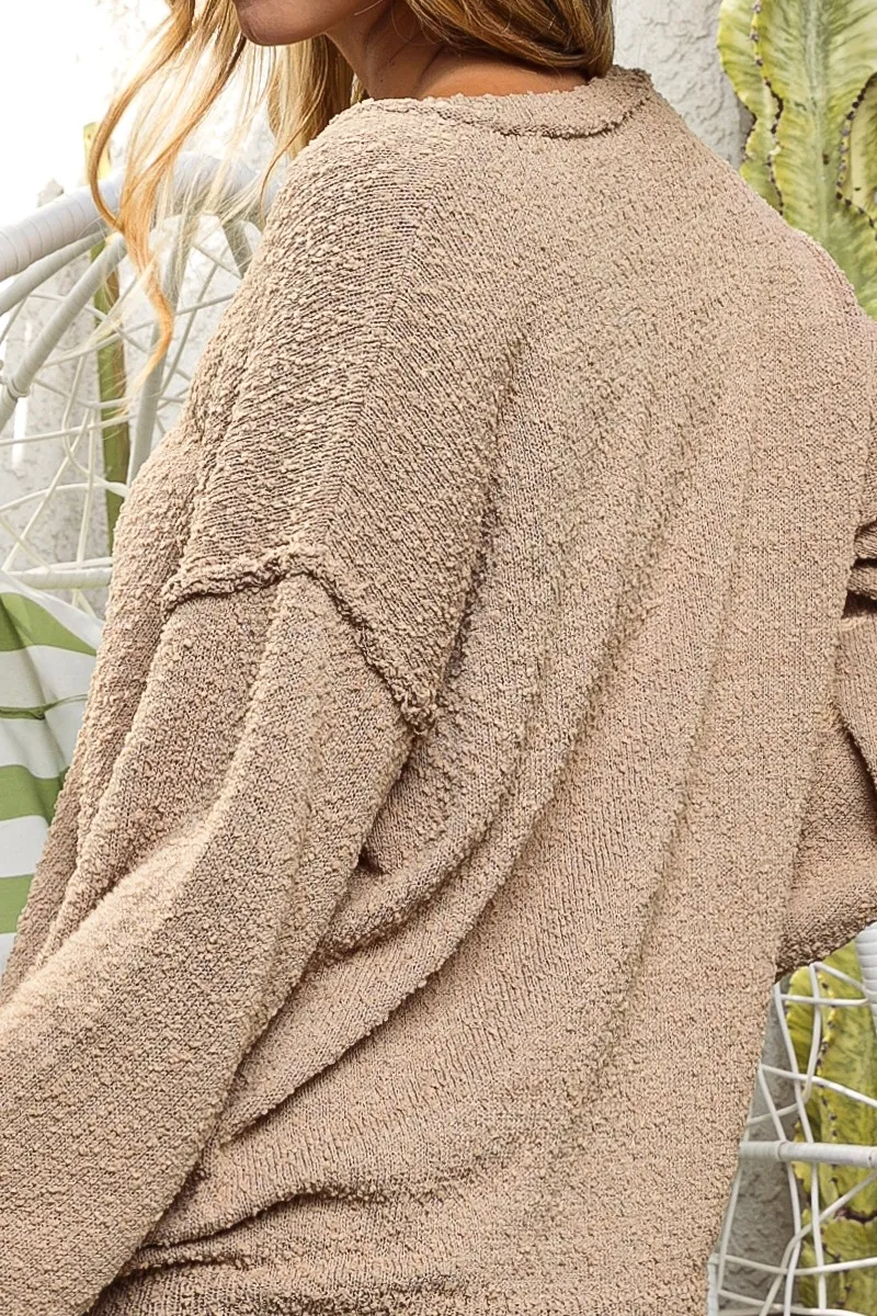 Raw Edged Popcorn Texture V-neck Sweater, image 7