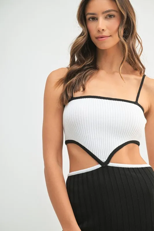 Ribbed Knit Color Block Cutout Midi Dress, image 9