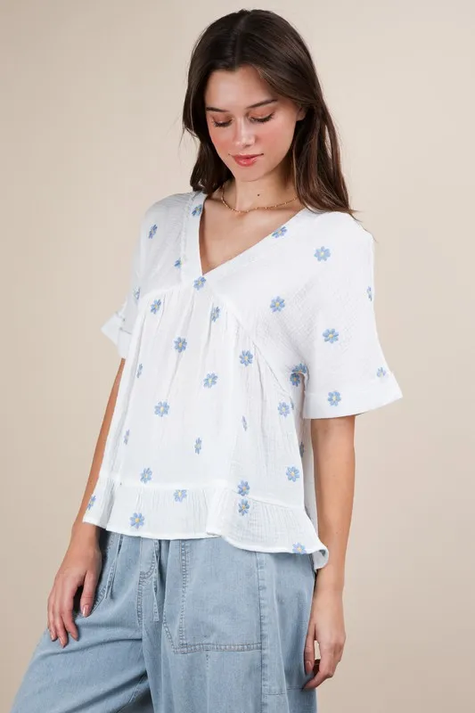 Flower Embroidered Woven Blouse, image 6