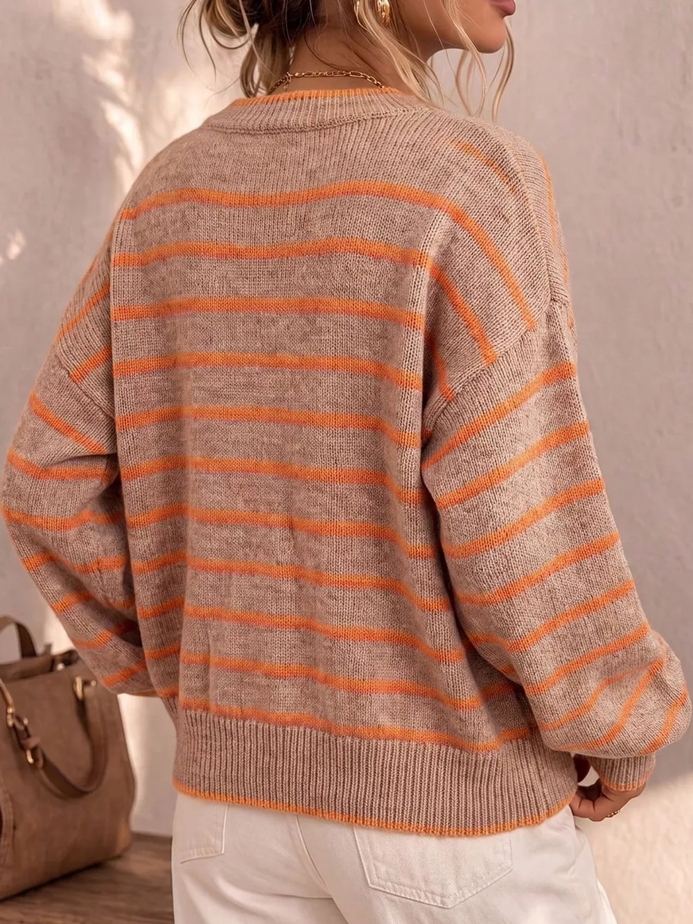 Striped Button-Down Knit Cardigan, image 9
