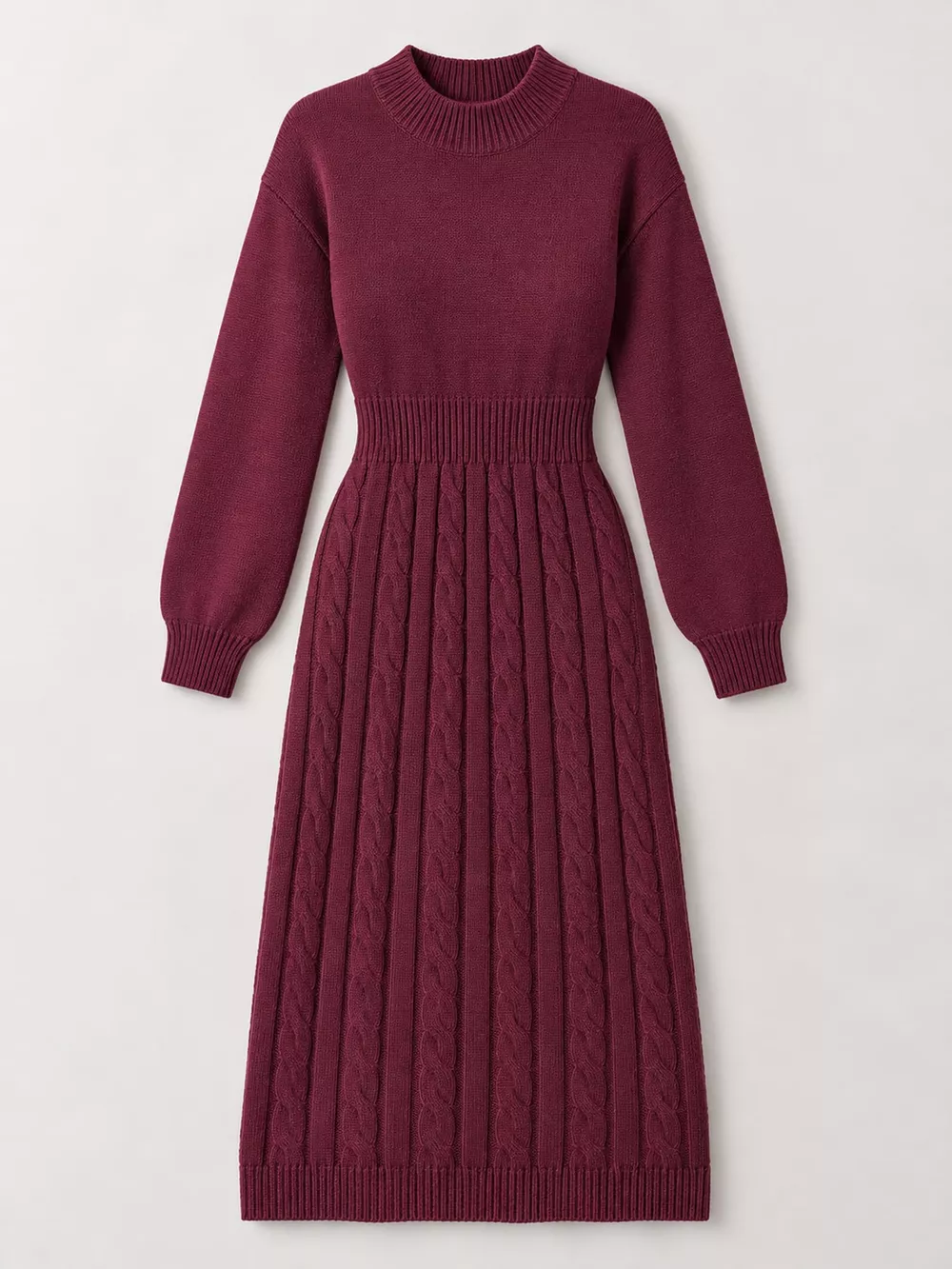 Full Size Mock Neck Cable Knit Sweater Dress with Front Slit Plus Size, image 45