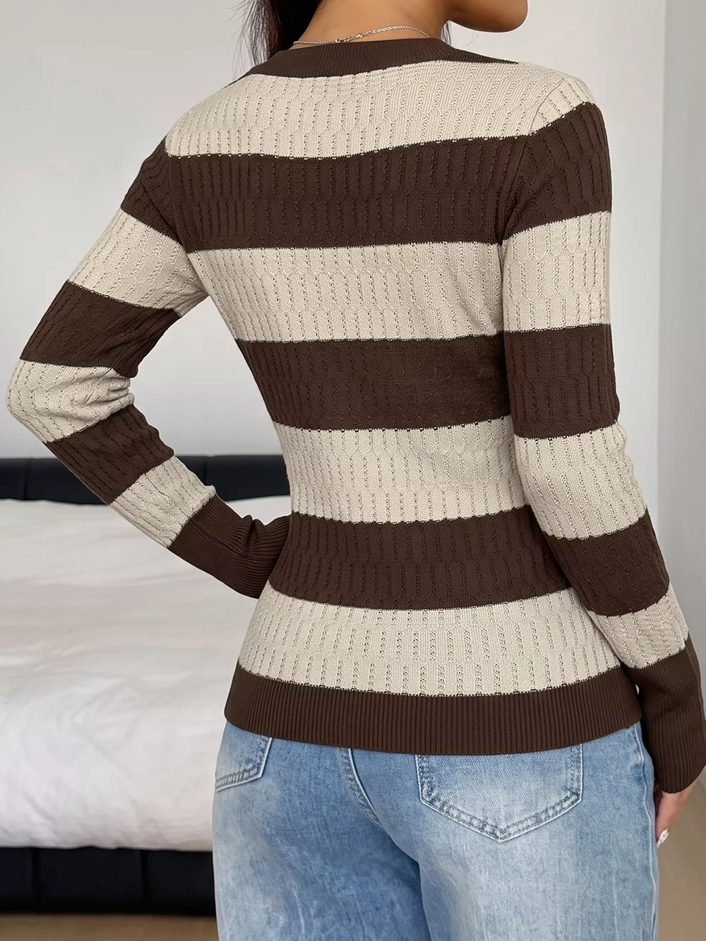 Striped V-Neck Knit Top, image 5