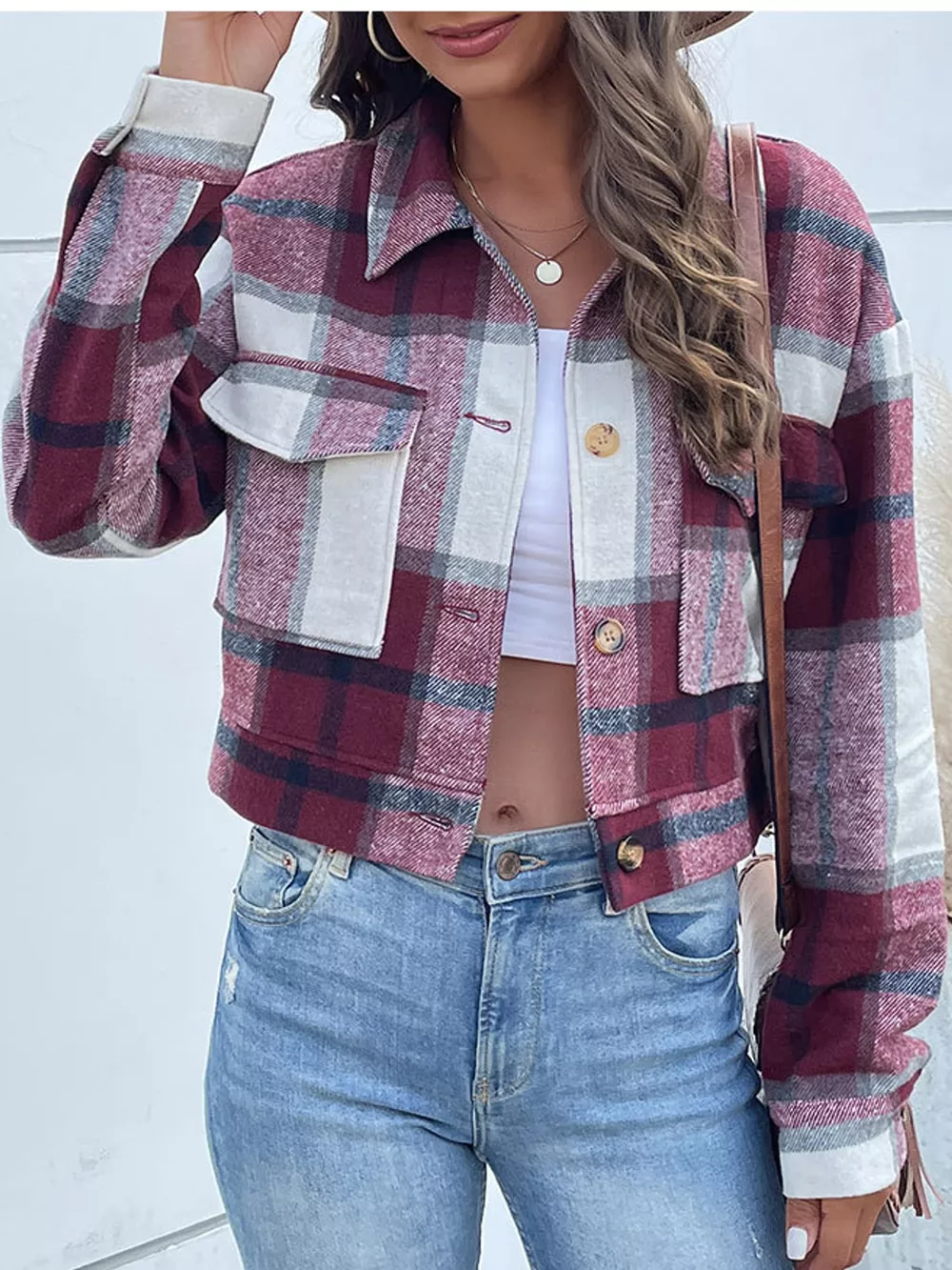 Plaid Button-Front Cropped Jacket, image 27