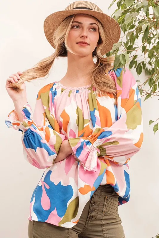Abstract Print Off-the-shoulder Long Sleeve Top, image 7