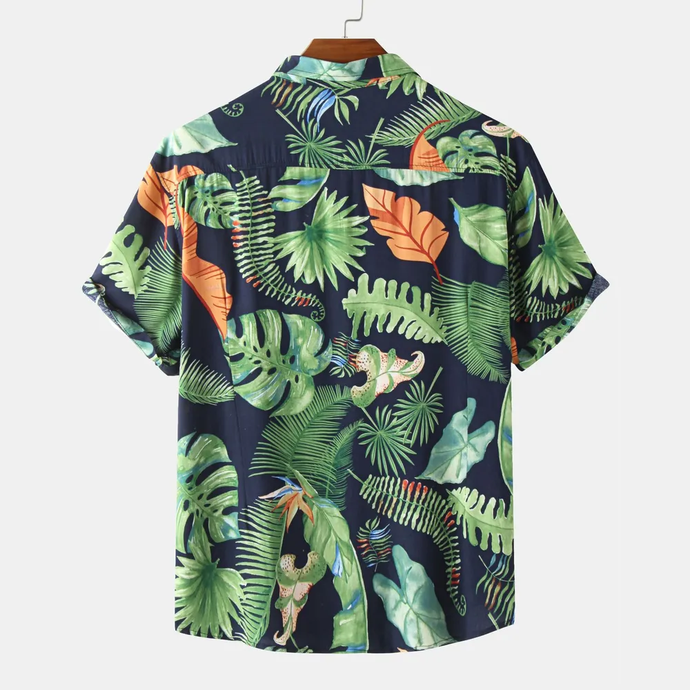 Men's Plus Size Tropical Leaf Print Hawaiian Short Sleeve Casual Shirt, image 2