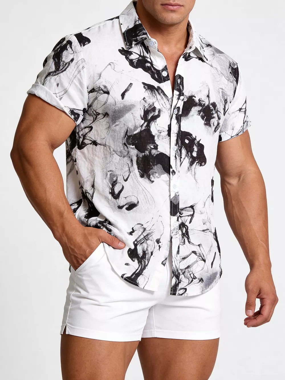 Men's Plus Size Abstract Ink Splash Print Short Sleeve Shirt