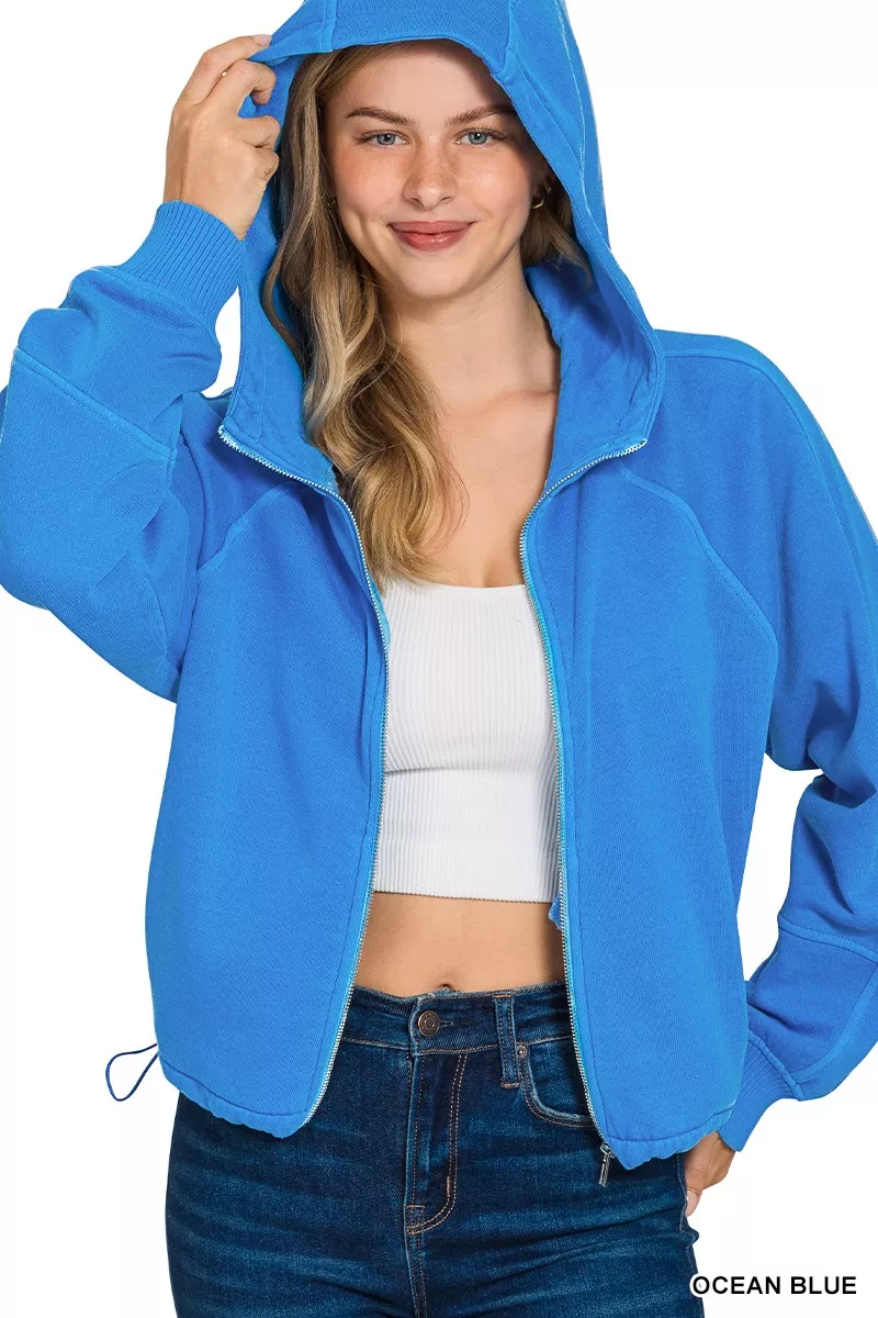Fleece Pigment Dye Zip Up Hoodie with Pockets, image 2