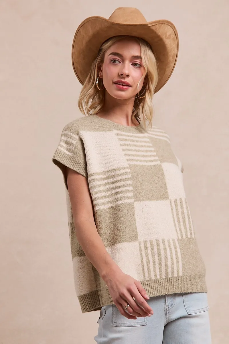 Checker With Stripes Pattern Sleeveless Sweater, image 5