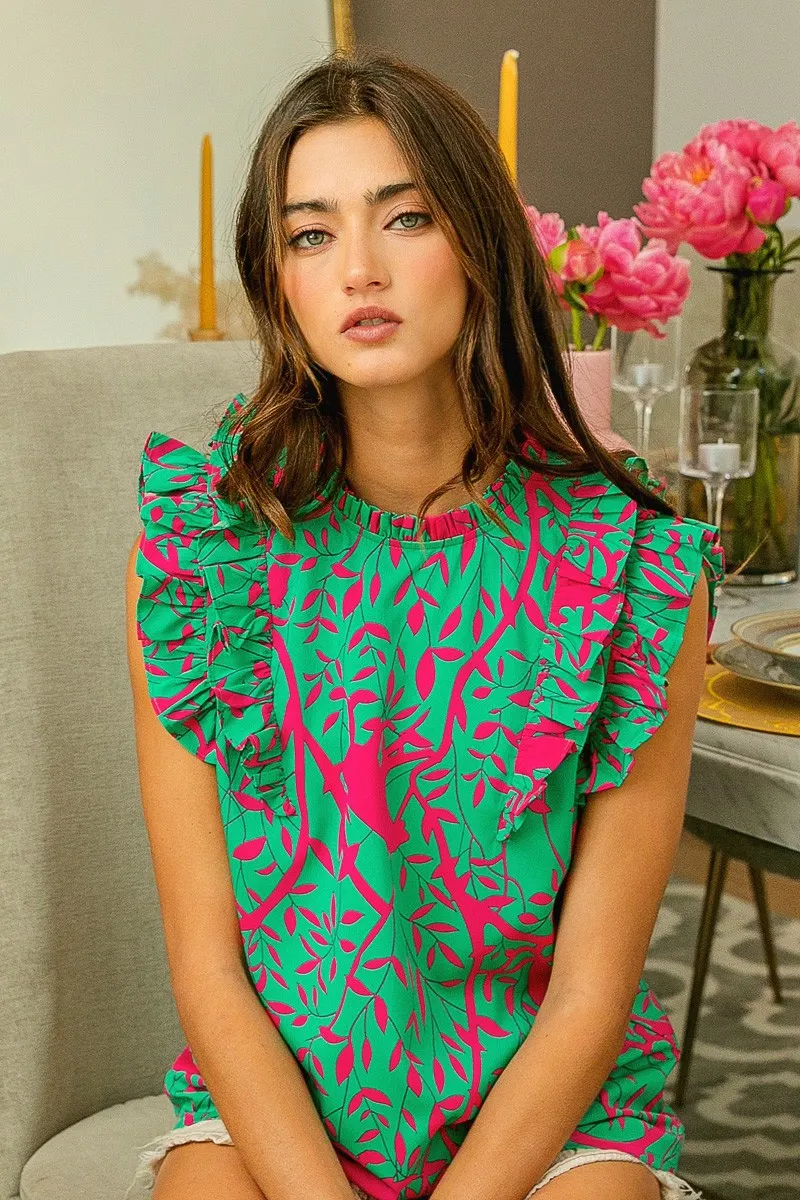 Leopard Leaves Print Woven Top, image 11