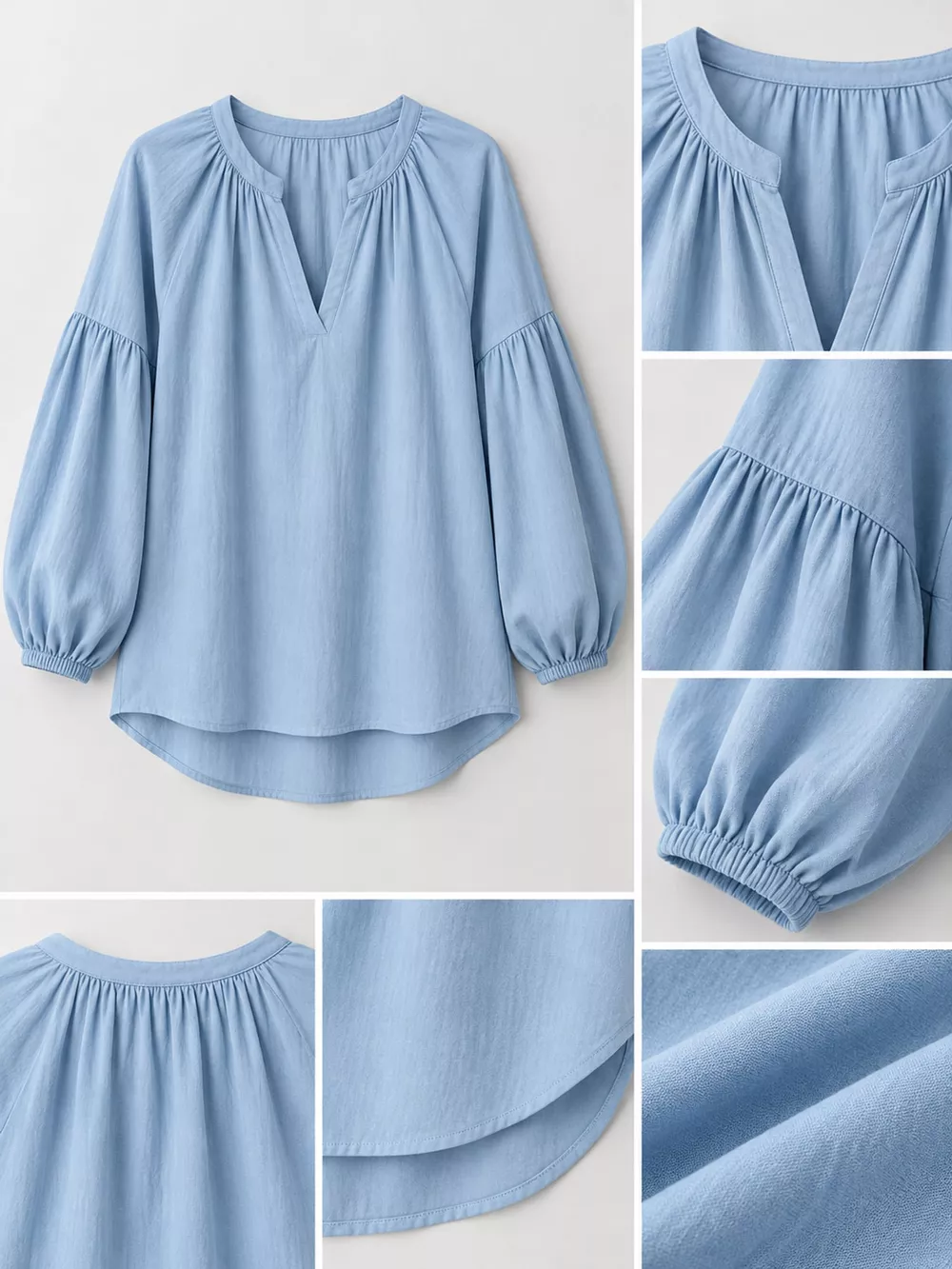 Full Size Notched Balloon Sleeve Blouse Plus Size, image 5