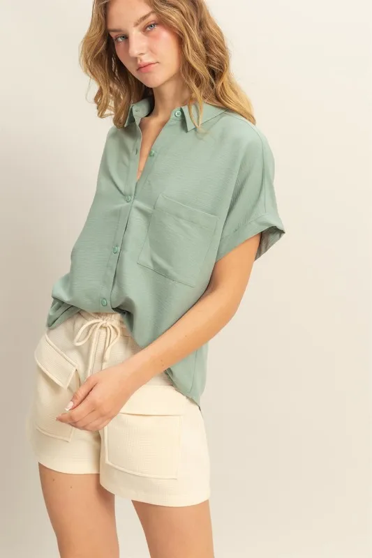 Button Down Collared Neck Short Sleeve Shirt, image 3