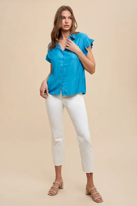 Relaxed Fit Ruffle Sleeve Woven Blouse Top, image 5