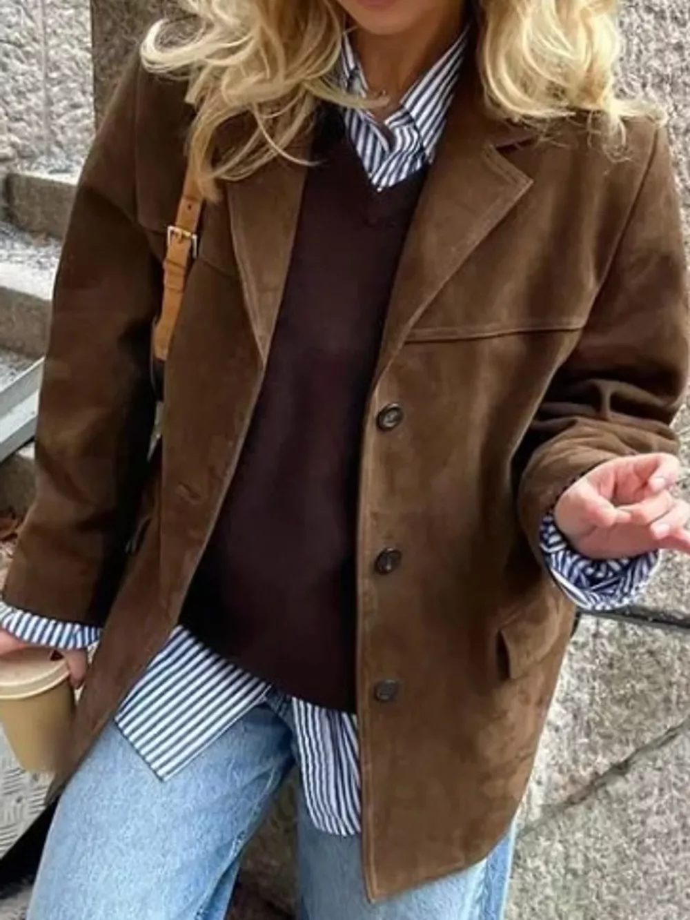 Lapel Collar Button Up Blazer