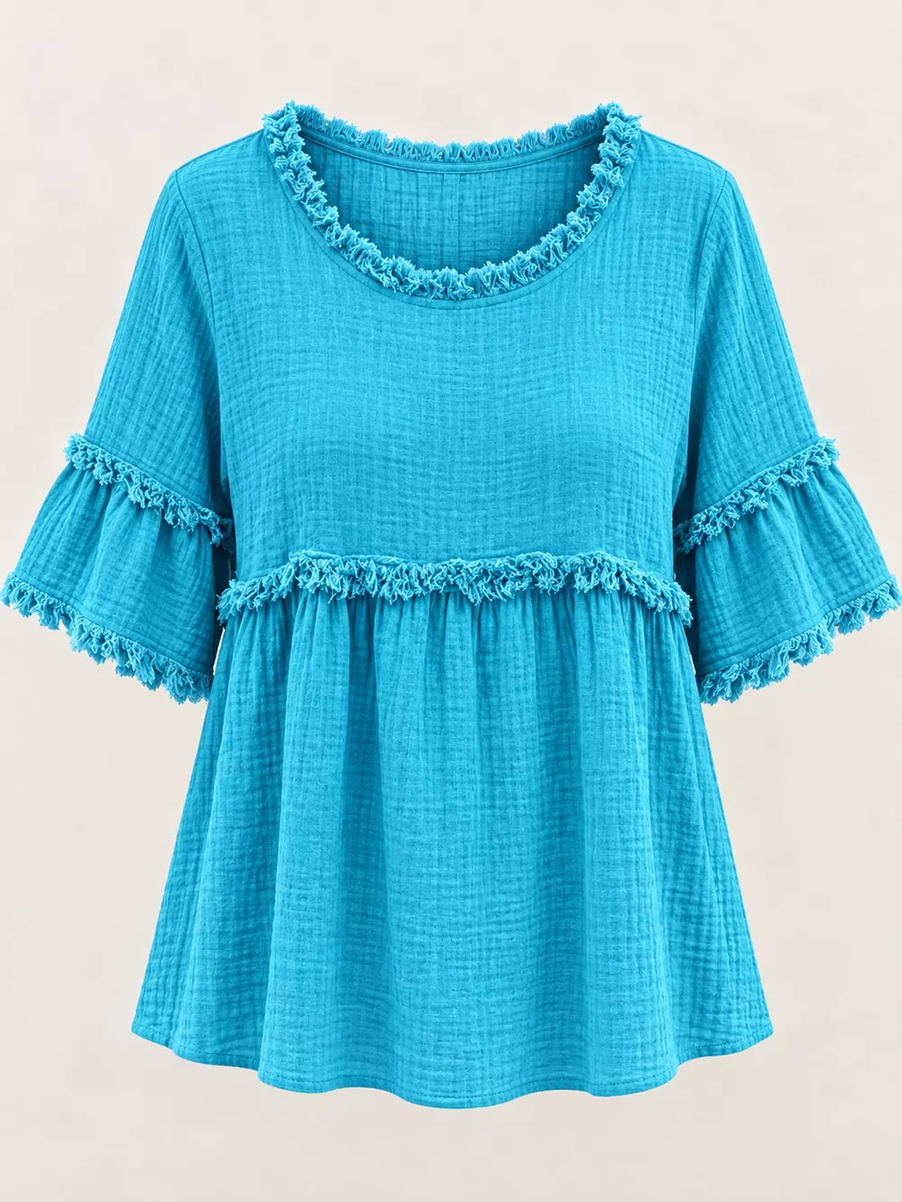 Full Size Frayed Edge Textured Blouse Plus Size, image 29