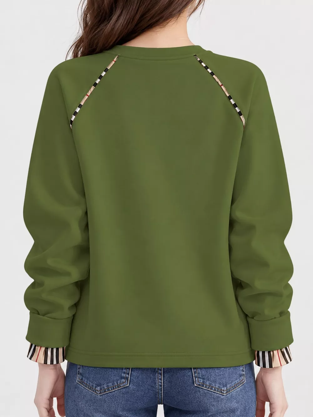 Plaid-Trimmed Crew Neck Sweatshirt, image 11