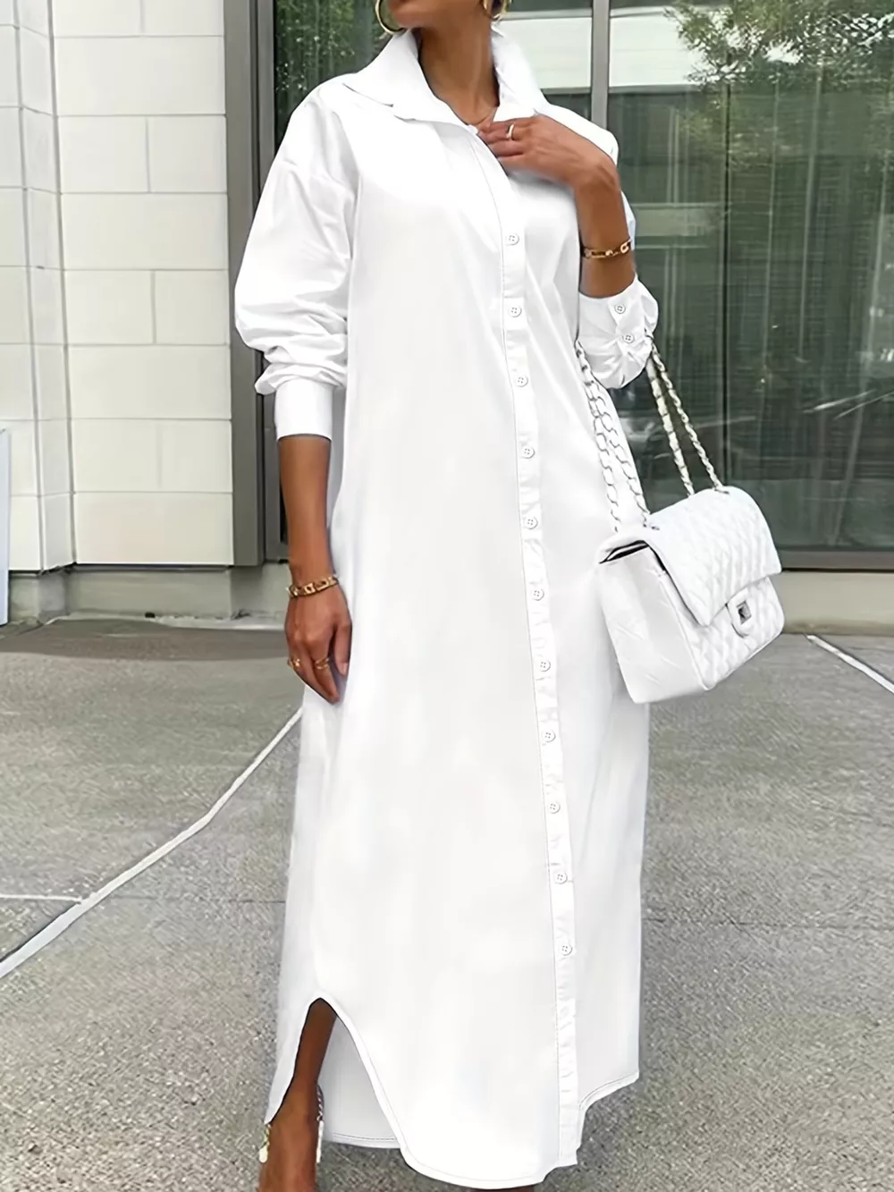 Plus Size Longline Button-Down Shirt, image 3