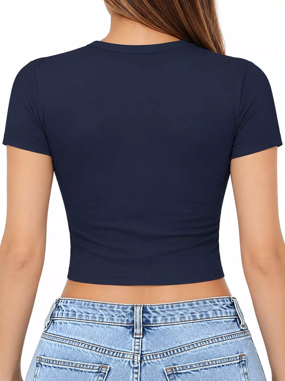 Slim Fit Basic Crew Neck Short Sleeve Crop T-Shirt, image 41