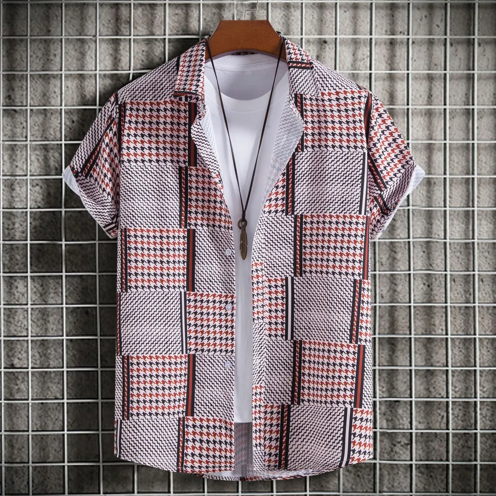 Men's Plus Size Patchwork Plaid Short Sleeve Casual Shirt