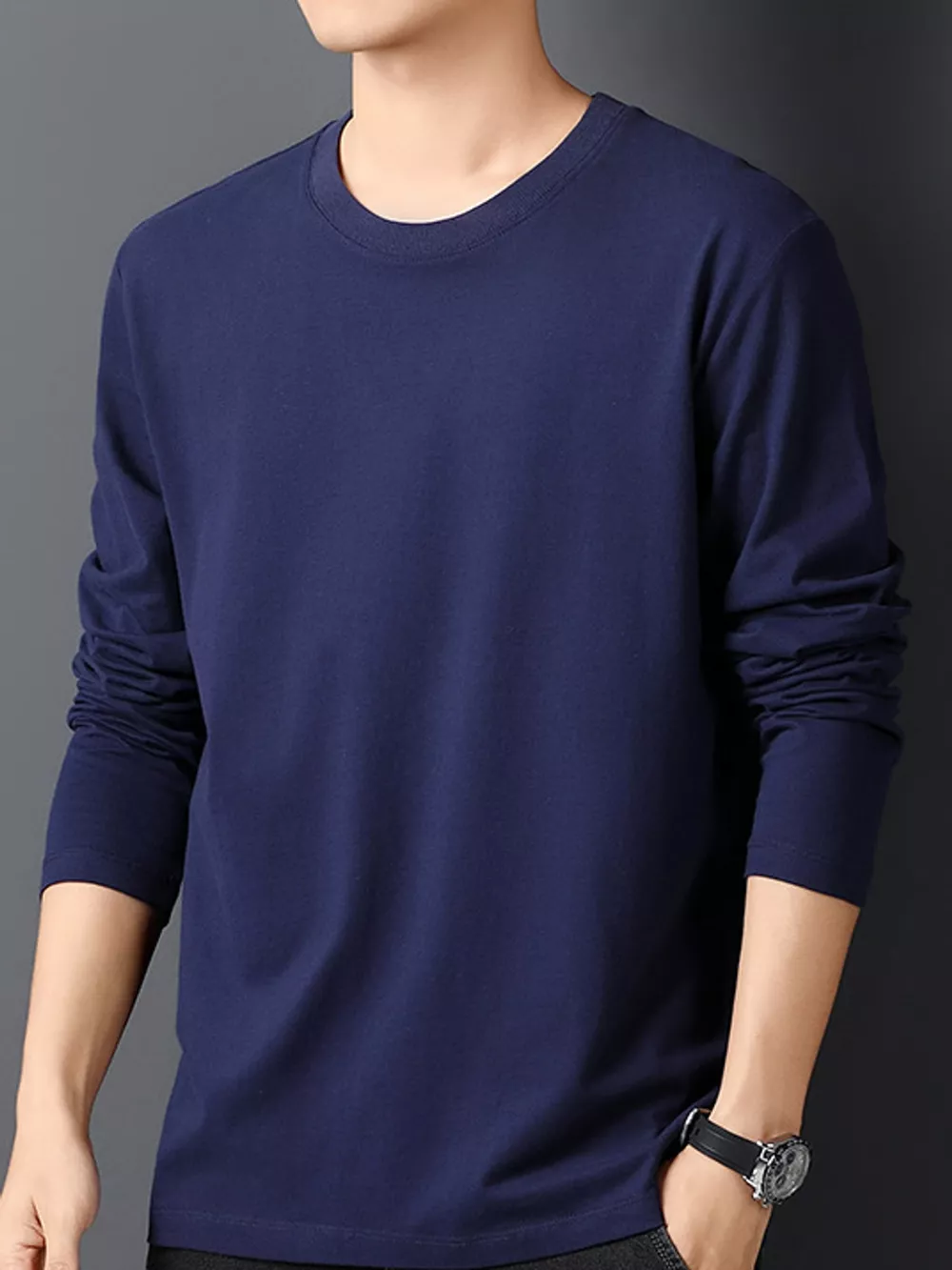 Men's Plus Size Round Neck Long Sleeve T-Shirt, image 22