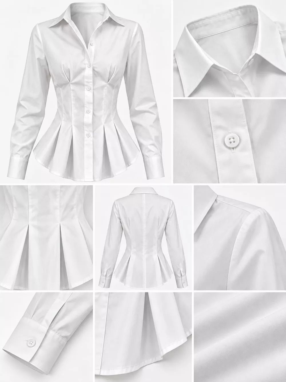 Button-Down Peplum Blouse with Fitted Waist, image 19