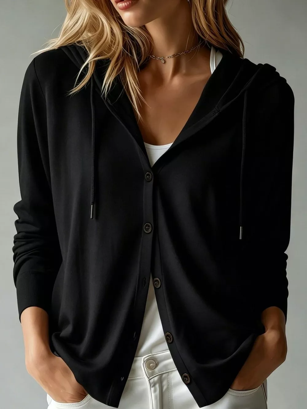 Lightweight Drawstring Hooded Cardigan, image 11