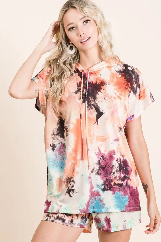 Tie Dye Terry Hoodie With Drawstring, image 7