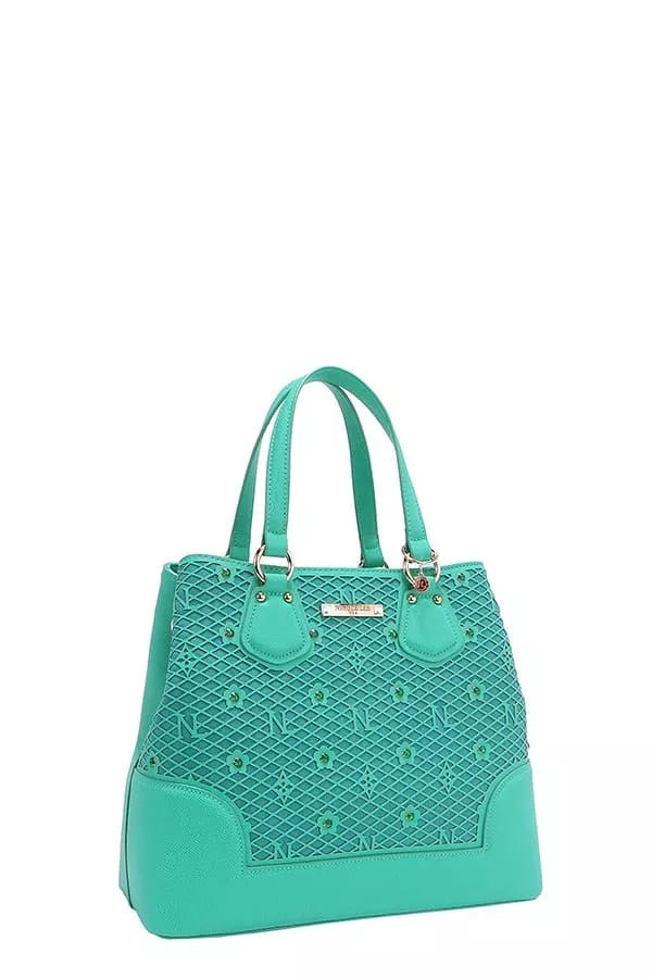 Monogram Pattern Handbag with Rhinestones Decor, image 8