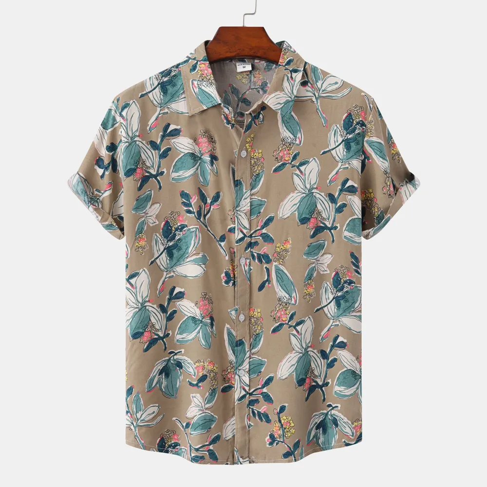 Men's Plus Size Floral Print Short Sleeve Button-Up Shirt, image 3