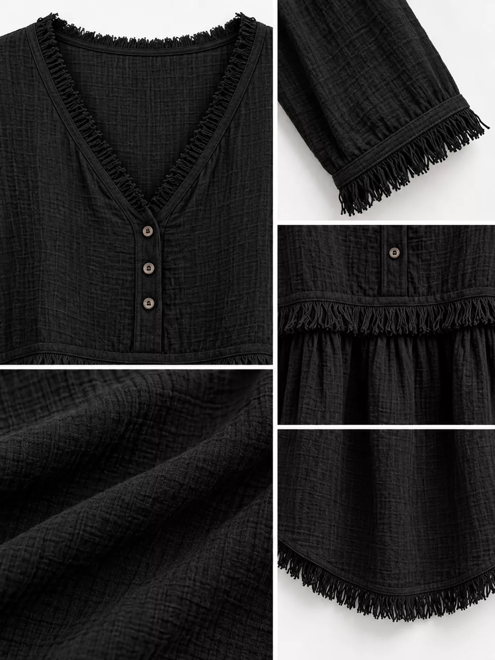 Full Size Fringed Trim V-Neck Long Sleeve Blouse Plus Size, image 26