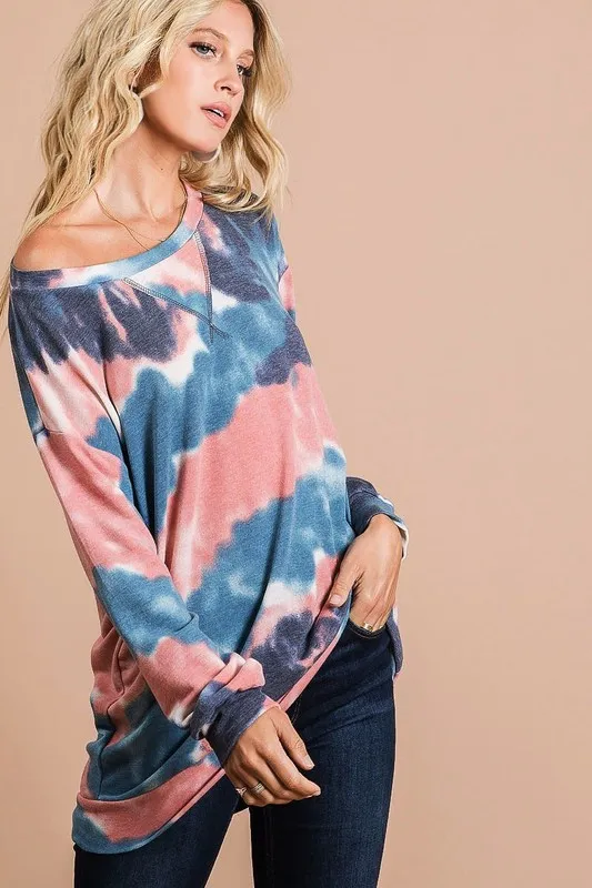 Tie Dye French Terry Pull Over with Front Stitching Detail, image 4