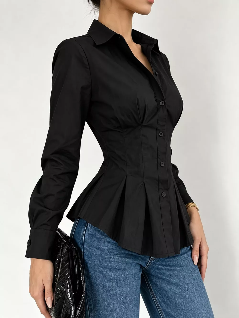 Button-Down Peplum Blouse with Fitted Waist, image 23