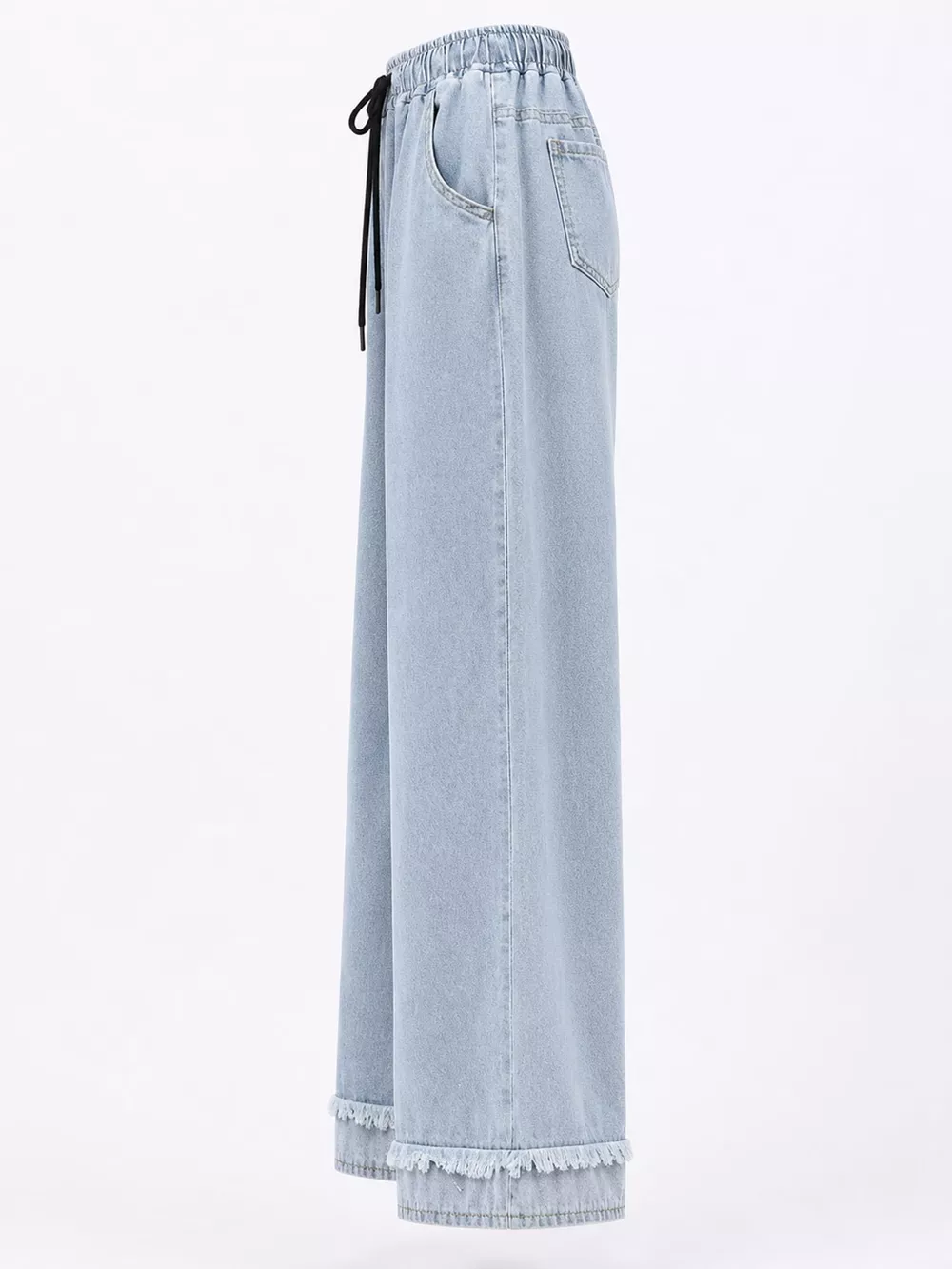 Full Size High-Waisted Elastic Drawstring Wide-Leg Jeans with Frayed Hem Plus Size, image 3
