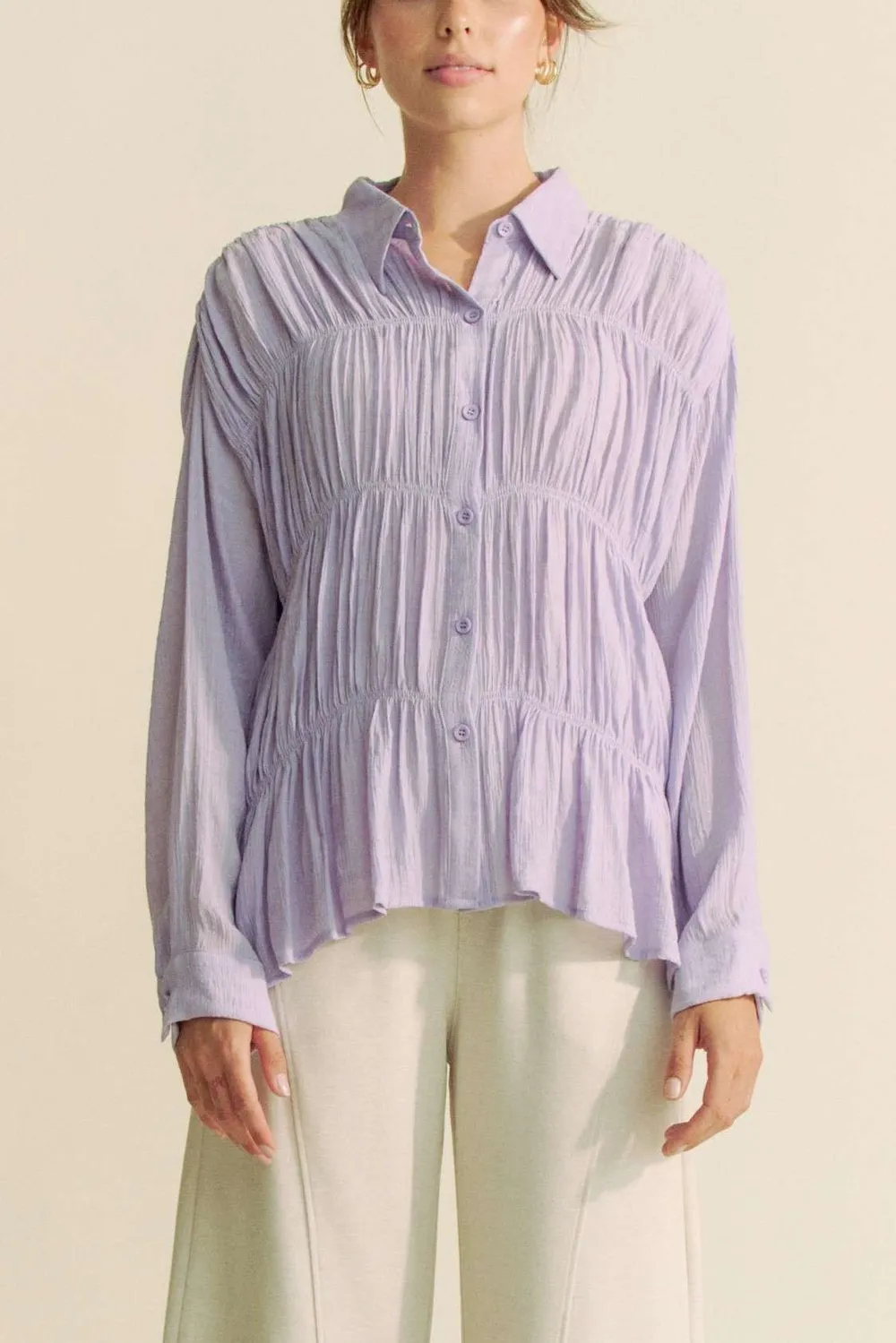 Ruched All Over Button Front Shirt, image 6