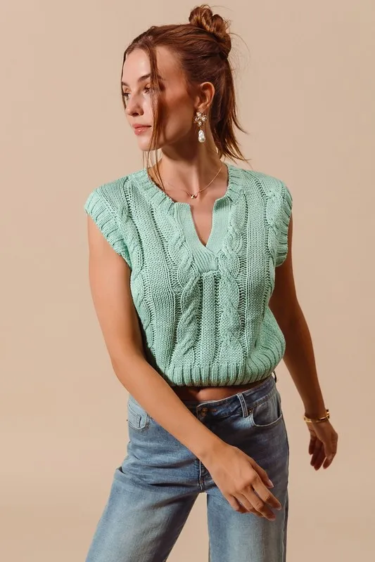 Notched Neck Cable Knit Sweater Vest, image 3