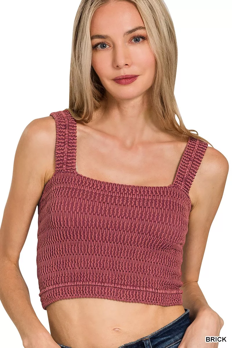 Seamless Winkle Stone Washed Bra Top