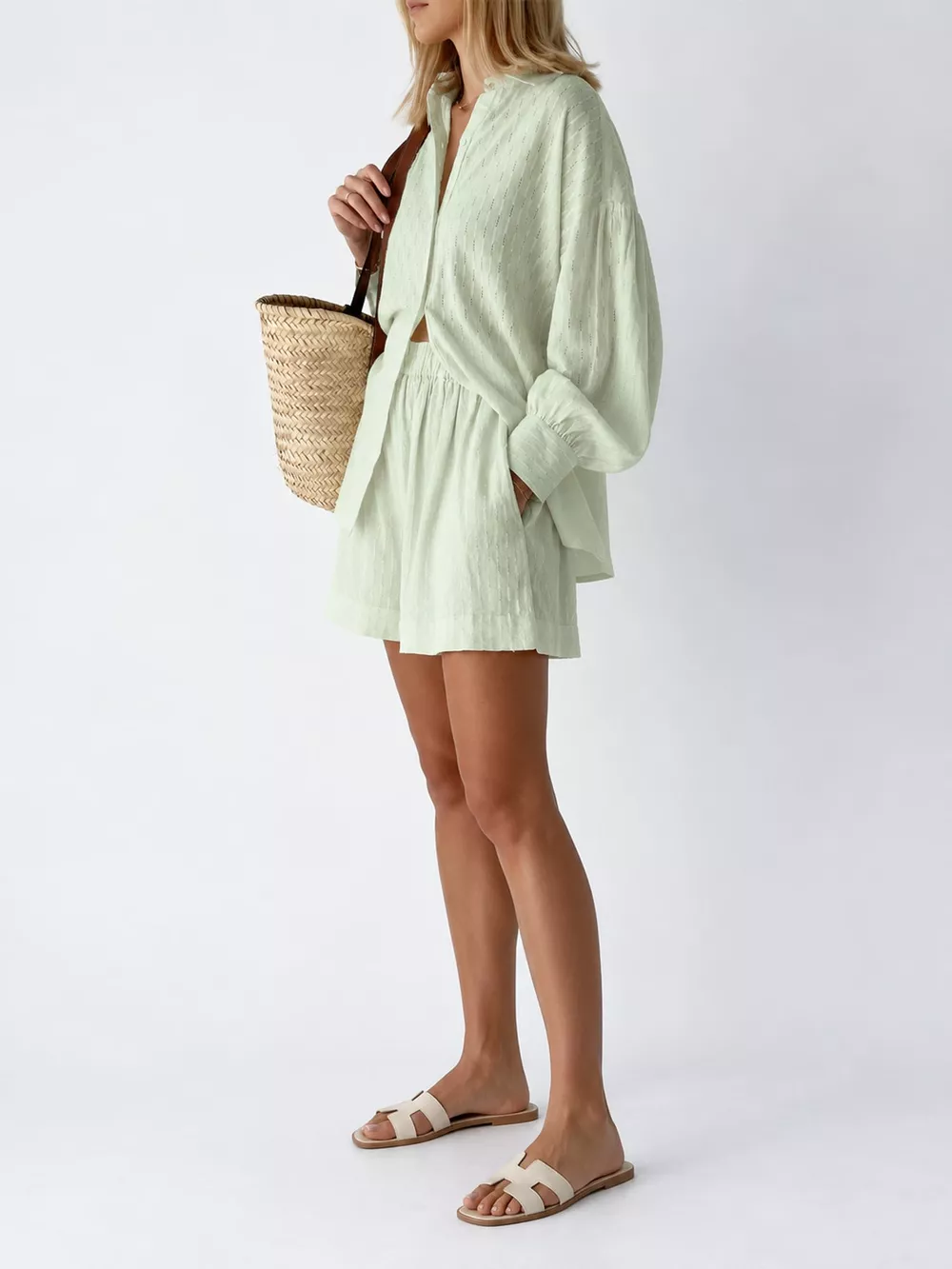 Textured Button-Down Shirt and Shorts Set, image 14