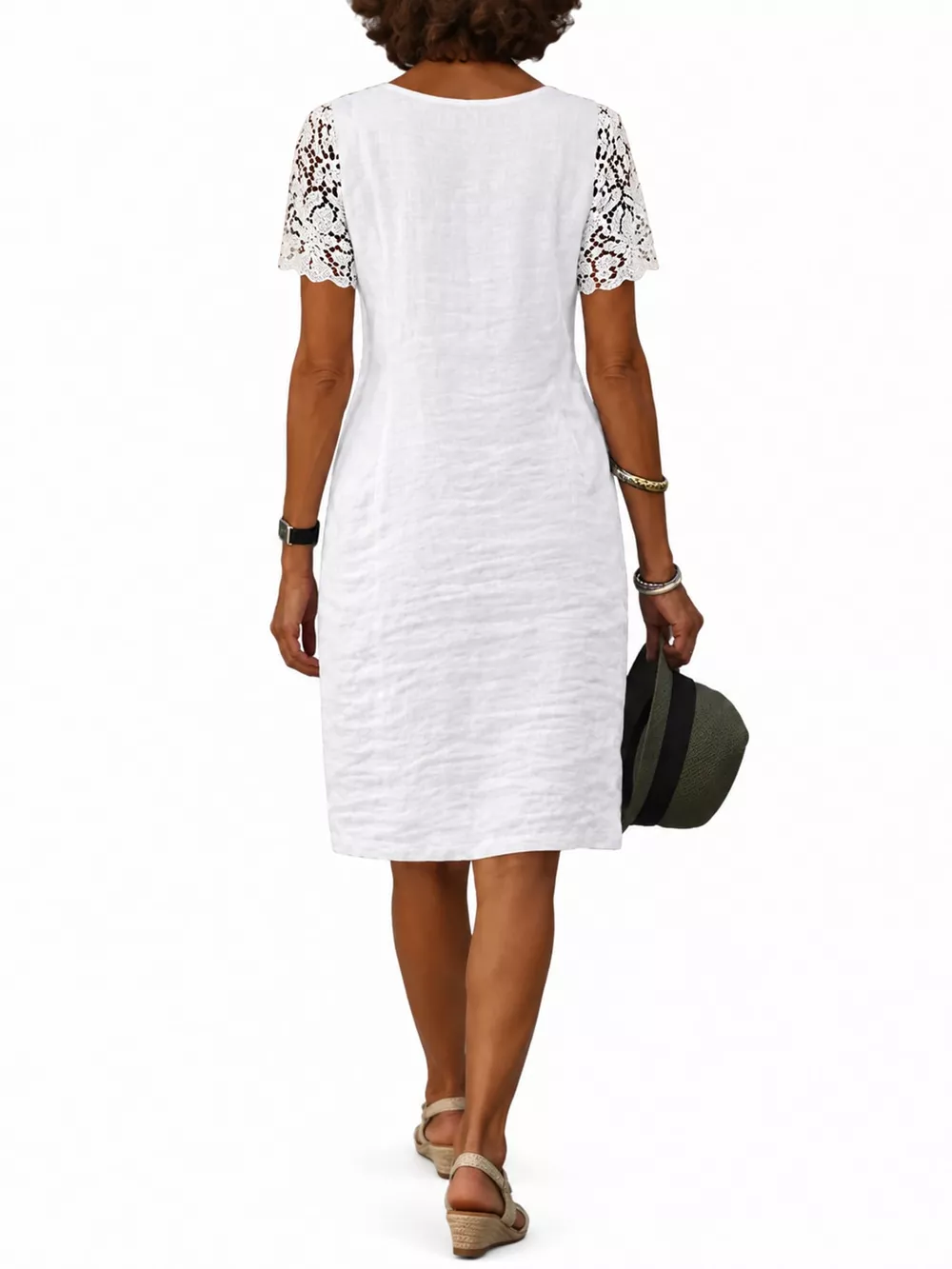 Full Size Scalloped V-Neck Lace Sleeve Mini Dress Plus Size, image 3