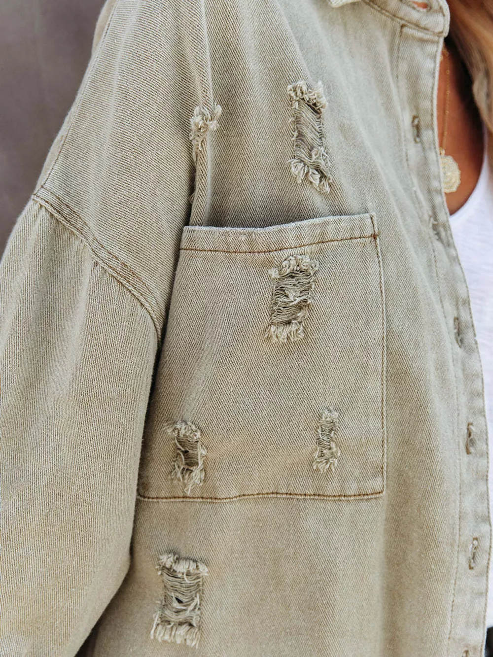 Distressed Raw Hem Denim Jacket, image 5