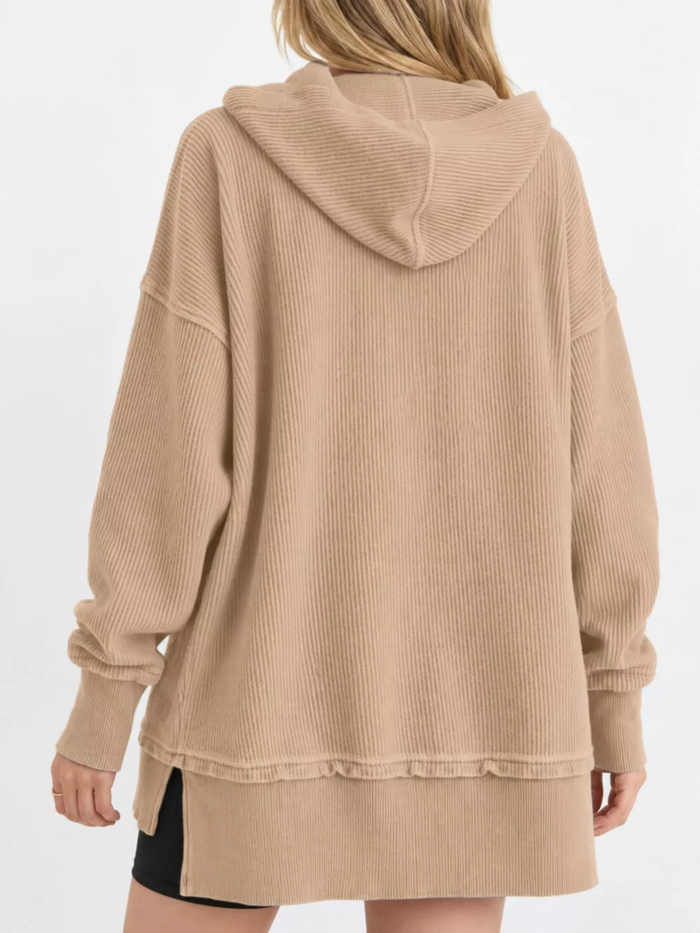 Full Size Snap Button Placket Dropped Shoulder Hoodie Plus Size, image 25