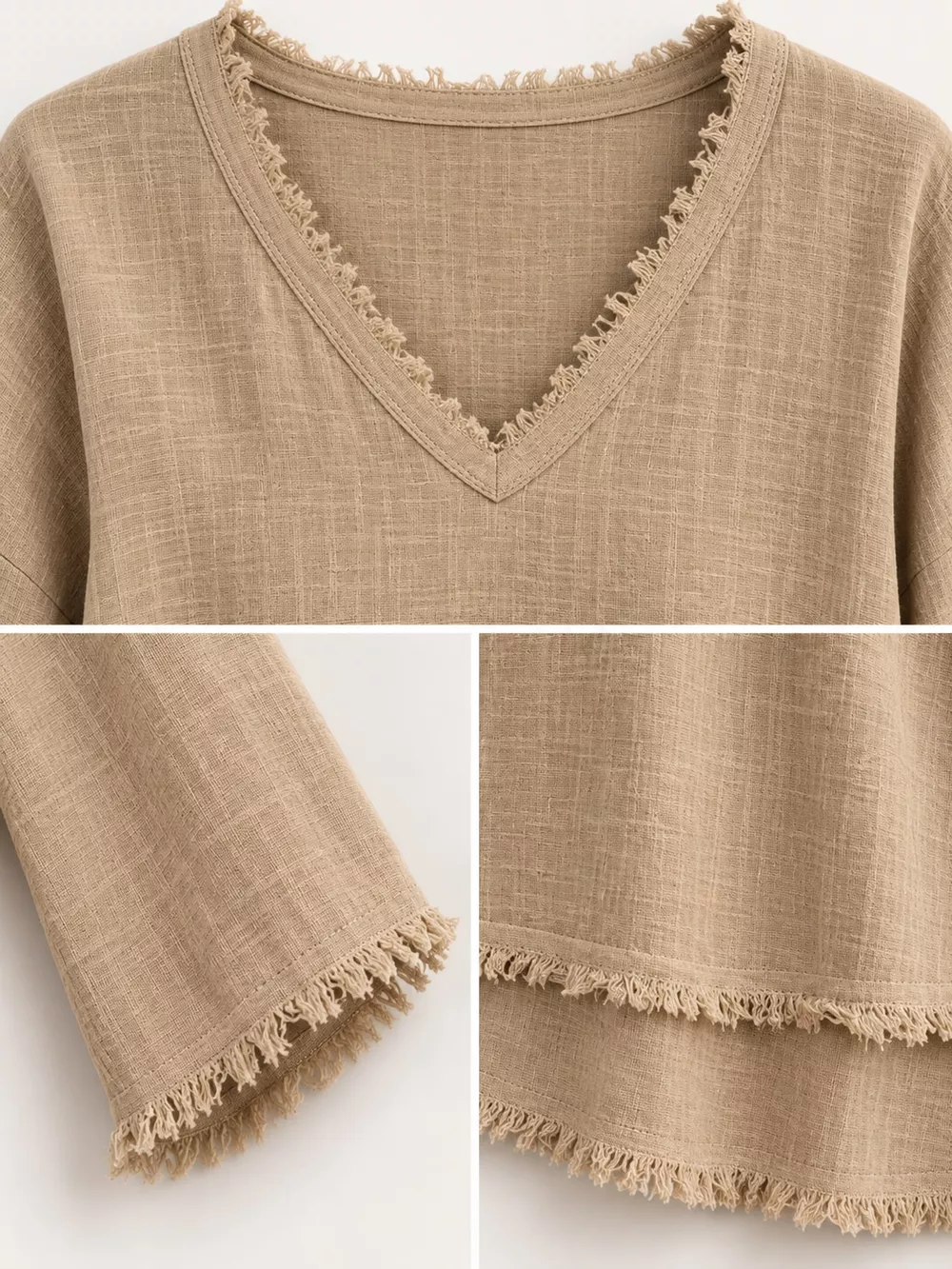 Full Size Frayed Hem V-Neck Blouse Plus Size, image 5