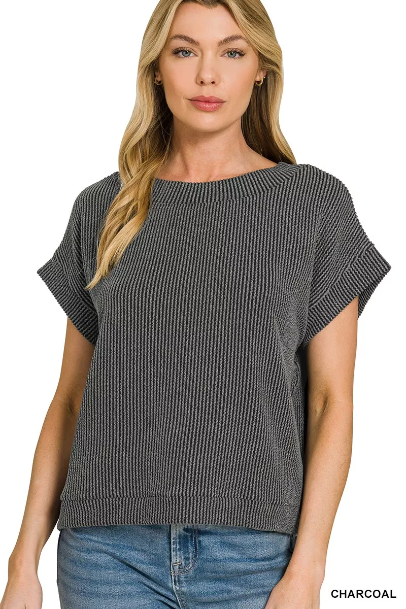 Raised Rib Cap Sleeve Top