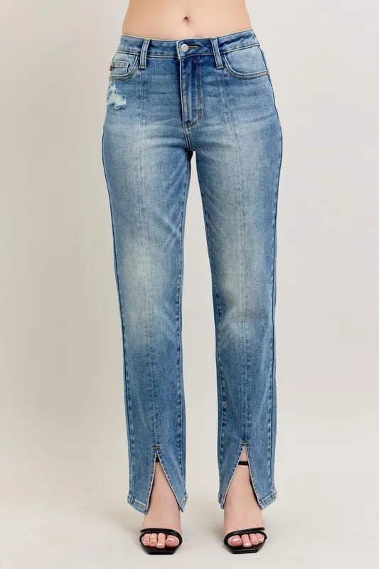 Full Size High Waist Vintage Wash Front Seam & Slit Straight Plus Size, image 11