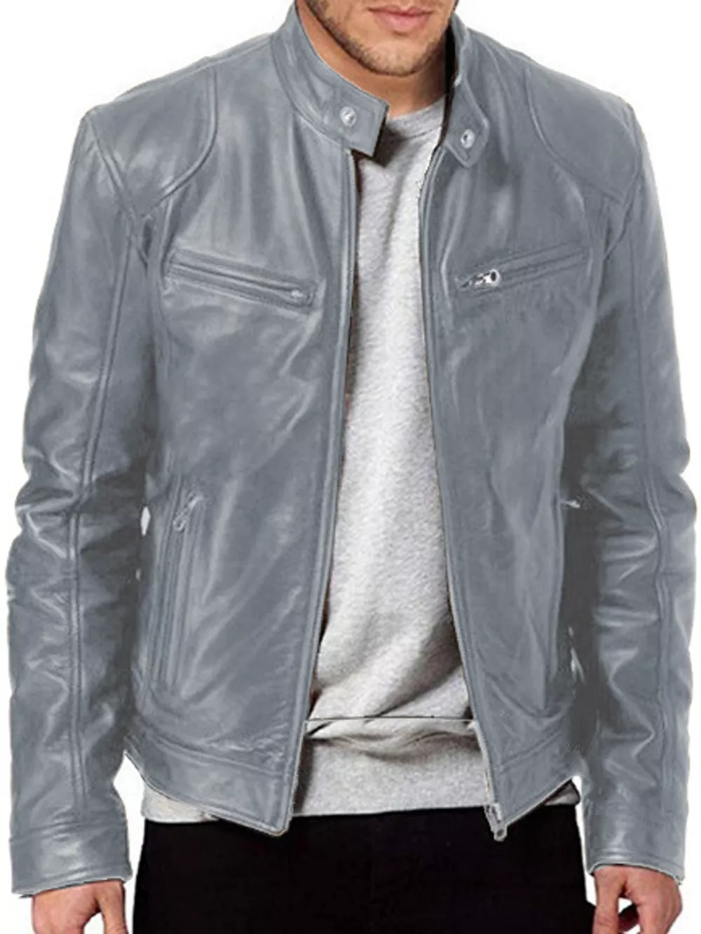 Men's Full Size Faux Leather Zip Up Jacket Plus Size, image 36