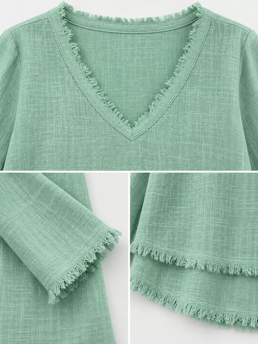 Full Size Frayed Hem V-Neck Blouse Plus Size, image 55