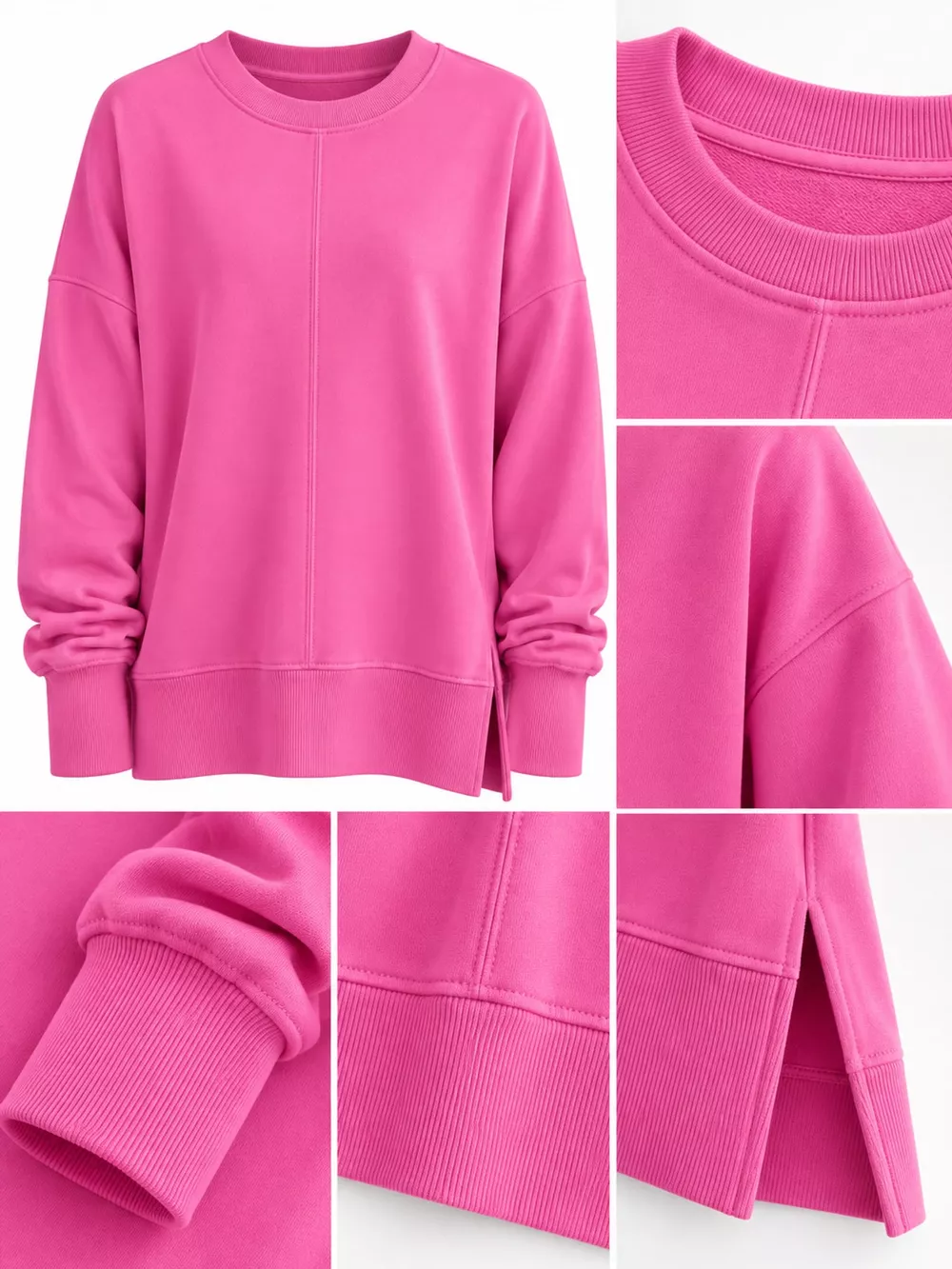 Oversized Crew Neck Sweatshirt with Side Slit, image 35